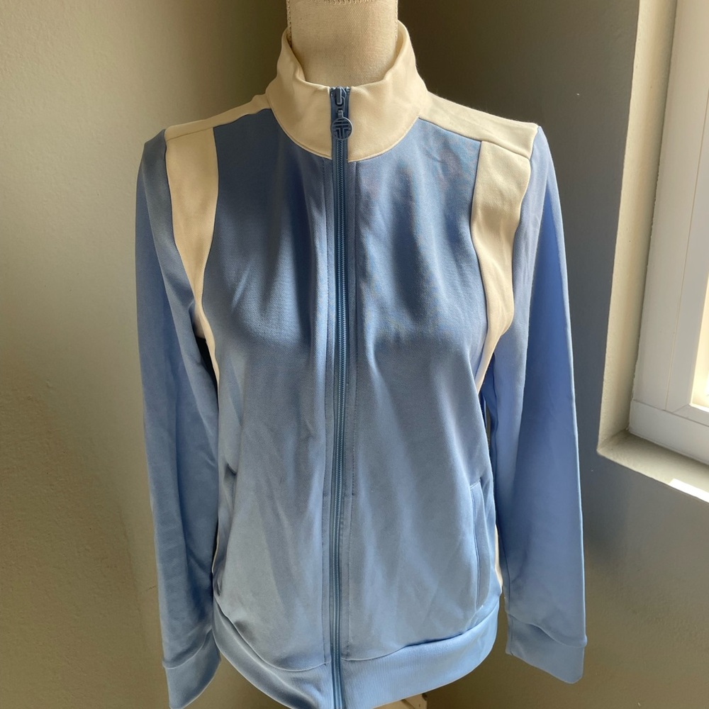 Tory Sport Blue and Cream Bomber Jacket with High Collar